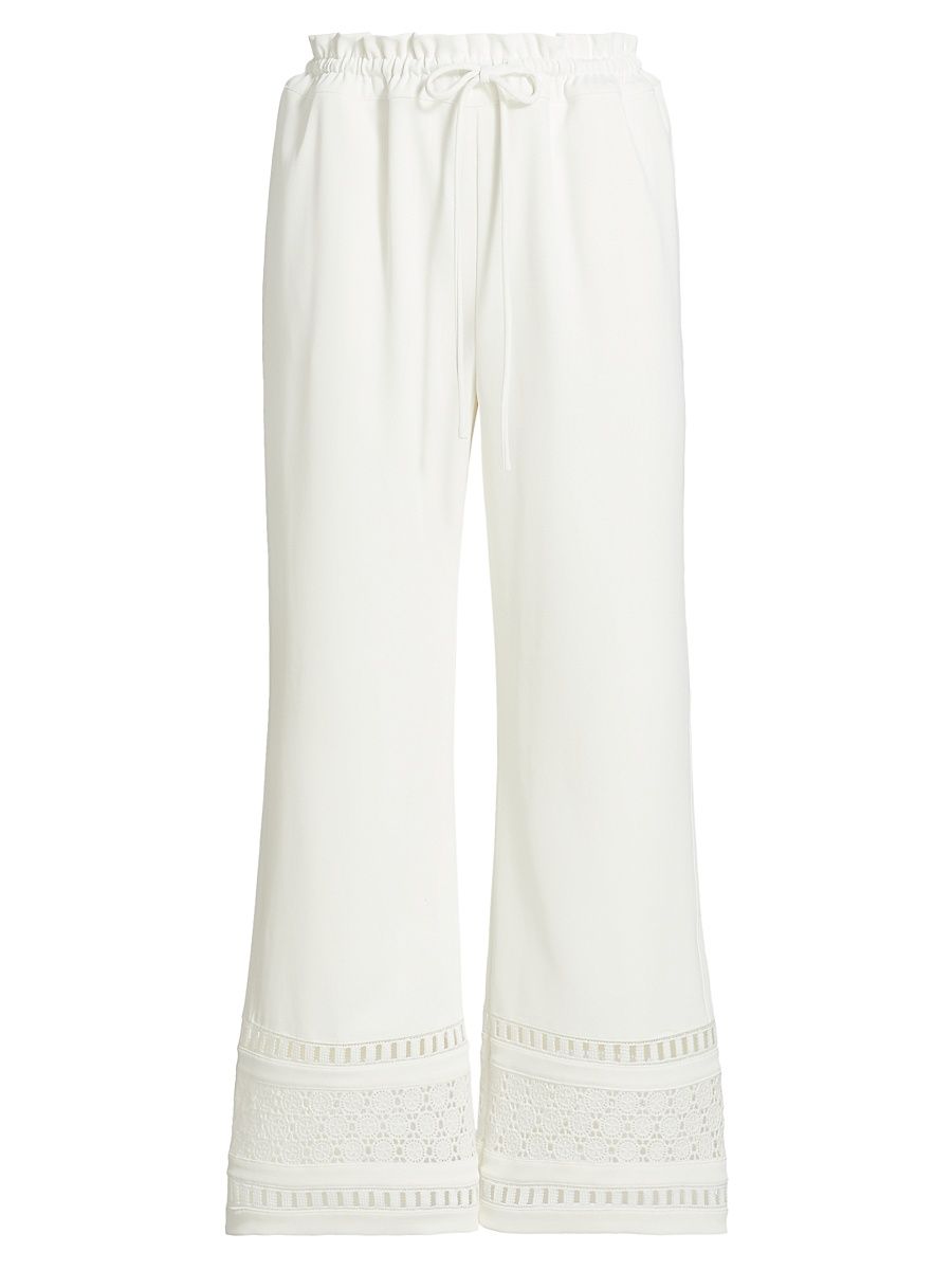 Women's Rosa Lace-Trimmed Straight-Leg Pants - White - Size Large