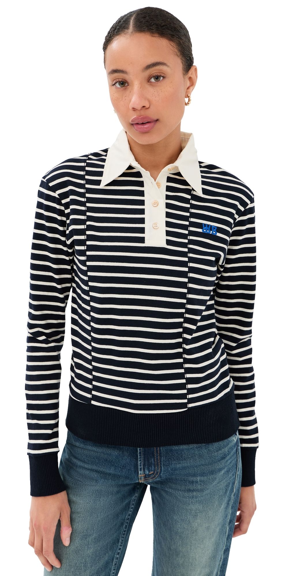 Wales Bonner Reflect Polo Top Navy/Ivory L