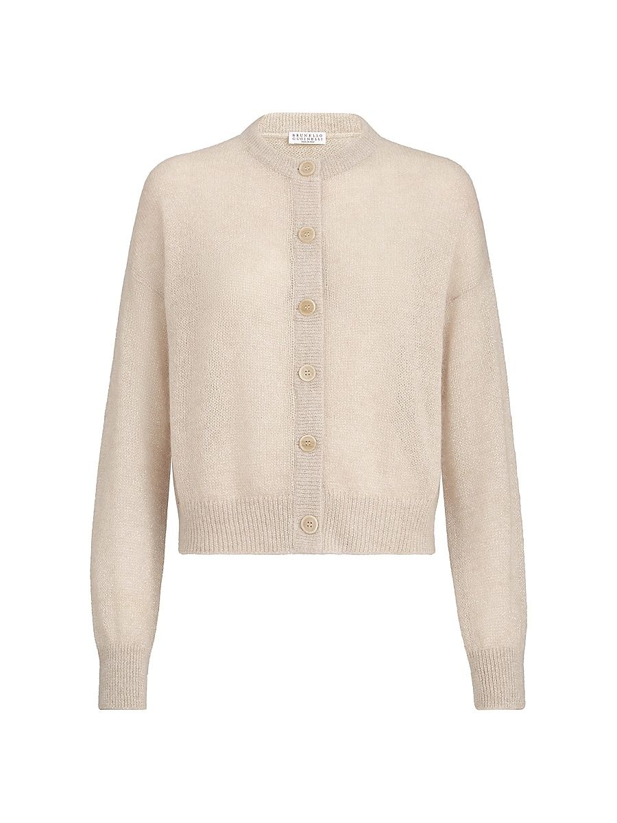 Women's Sparkling Mohair and Wool Cardigan with Monili - Ivory - Size XXXL
