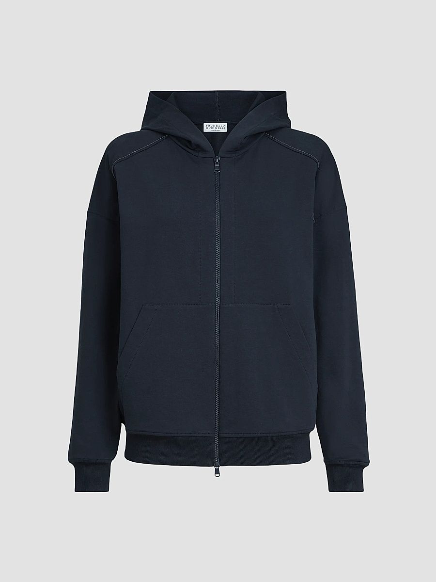 Women's Stretch Cotton Lightweight French Terry Hooded Sweatshirt - Blue - Size XXL