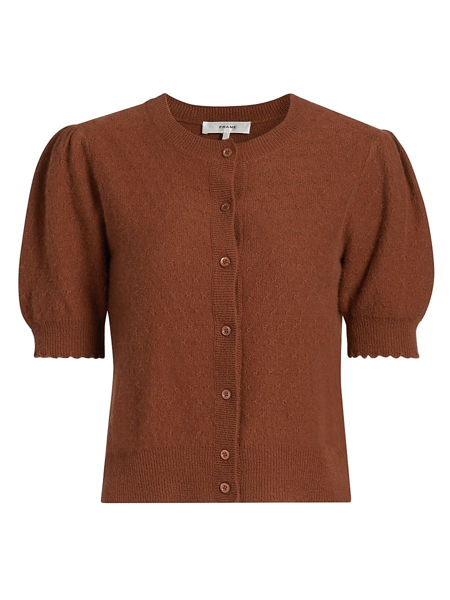 Women's Cashmere Pointelle-Knit Cardigan - Chestnut - Size XL