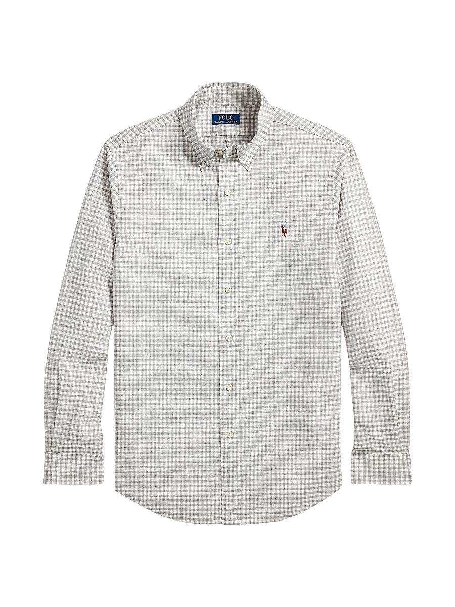 Men's Classic-Fit Gingham Oxford Shirt - Grey Heather White - Size XXL