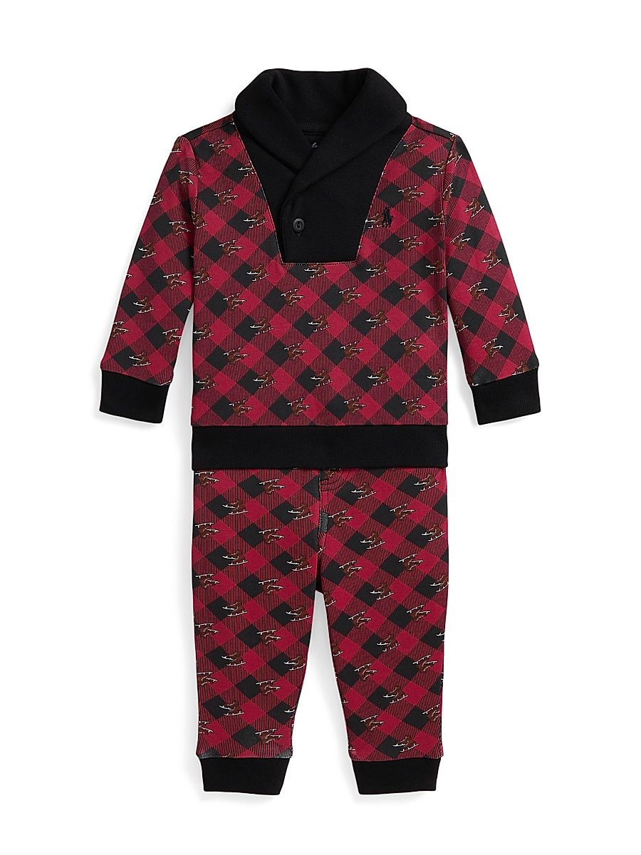 Baby Boy's Printed Plaid 2-Piece Sweater & Pants Set - Ice Skate Convo - Size 6 Months