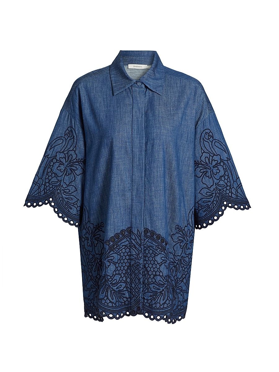 Women's Coco Embroidered Denim Shirt - Railway Blue - Size 6