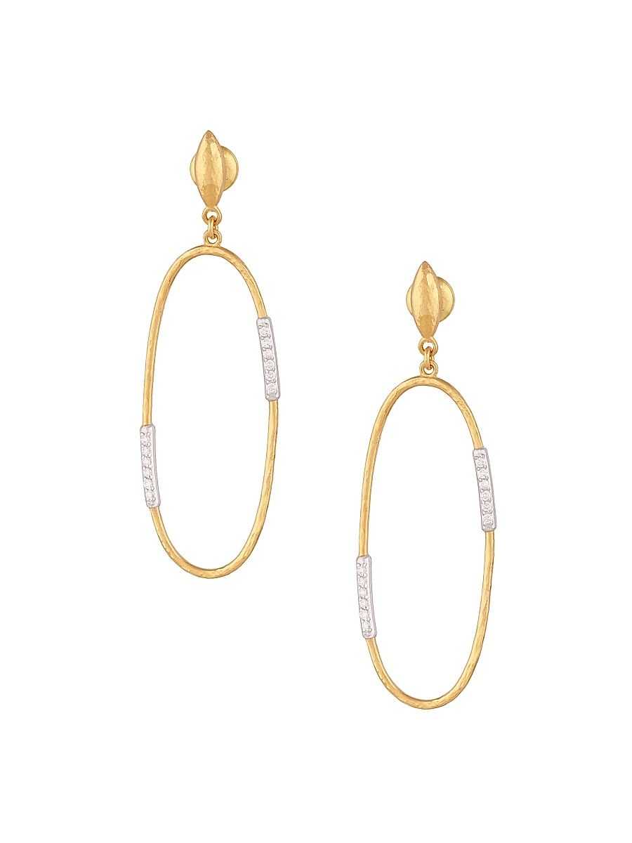 Women's Geo 22K Yellow Gold, 18K White Gold & 0.19 TCW Diamond Oval Drop Earrings - Yellow Gold
