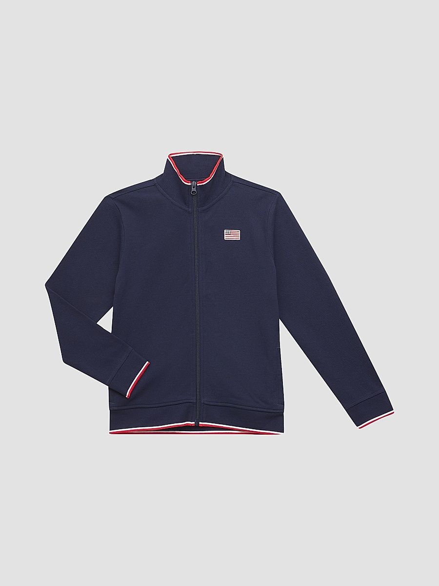 Little Boy's & Boy's Embroidered Flag Piqué Jacket - Navy Blue - Size 10