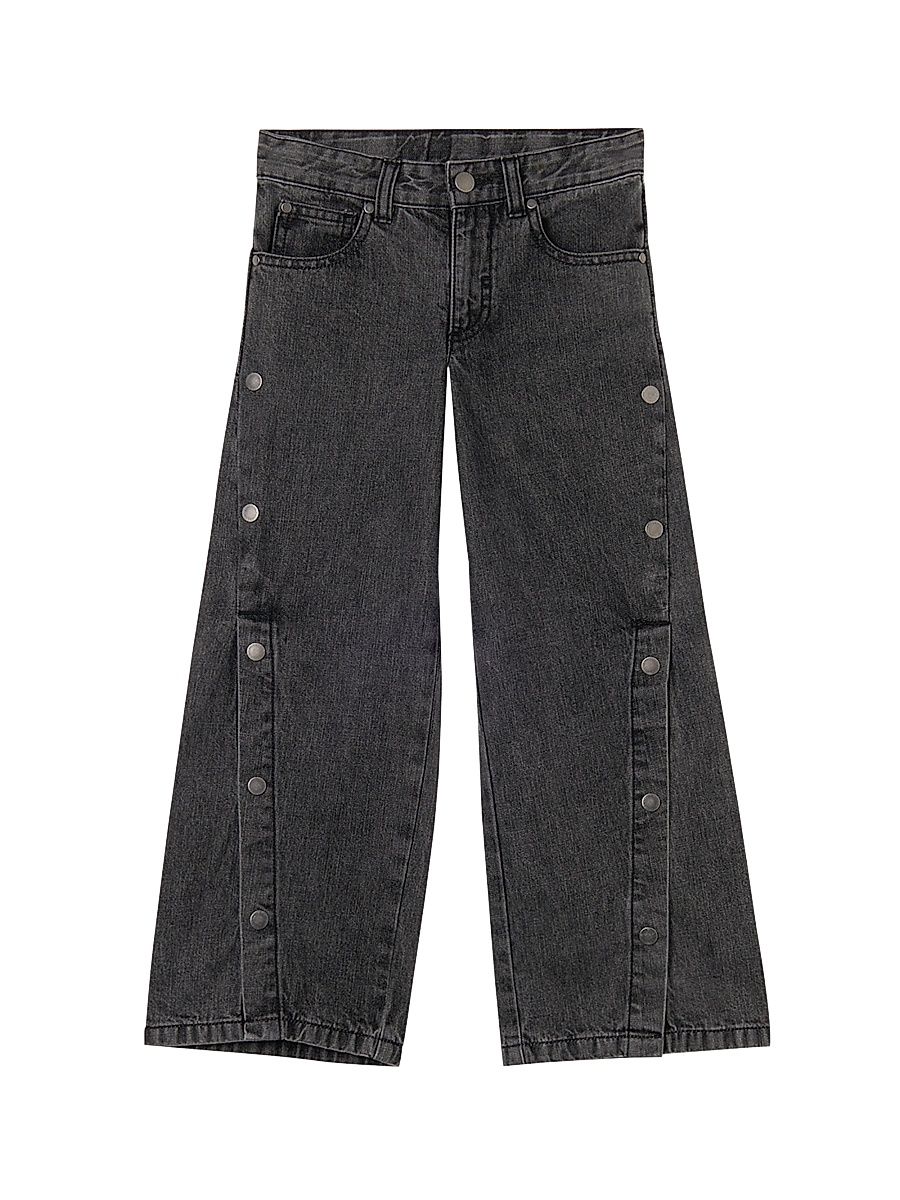 Little Girl's & Girl's Side-Button Wide-Leg Denim Pants - Black - Size 6