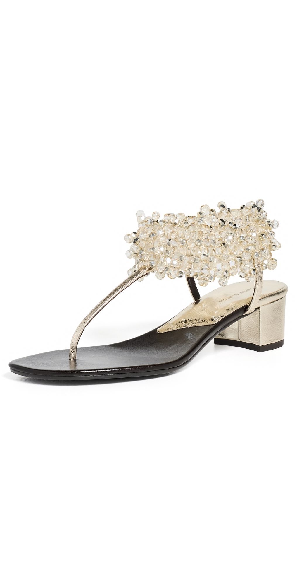 Tory Burch Beaded Heeled Sandals Spark Gold/Coconut 7