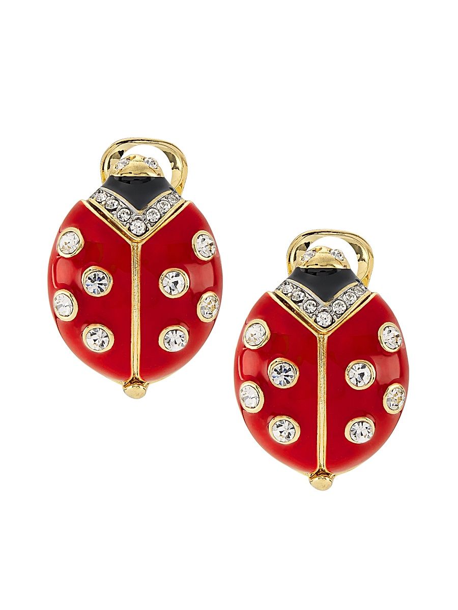 Women's 22K-Gold-Plated, Enamel, & Crystal Ladybug Clip-On Earrings - Red Crystal