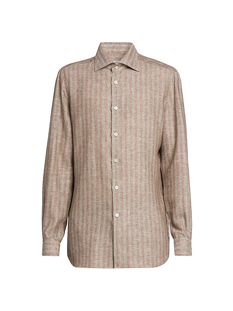 Men's Bengal Striped Linen-Blend Shirt - Grey Brick - Size 17