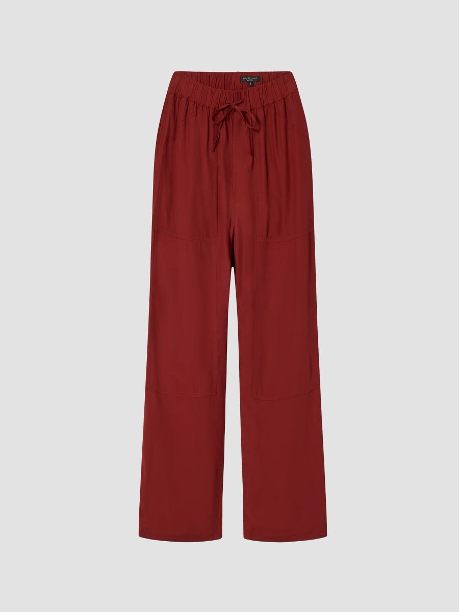 rag & bone Women's Atlas Drawstring Satin Pants - Burgundy - Size Large