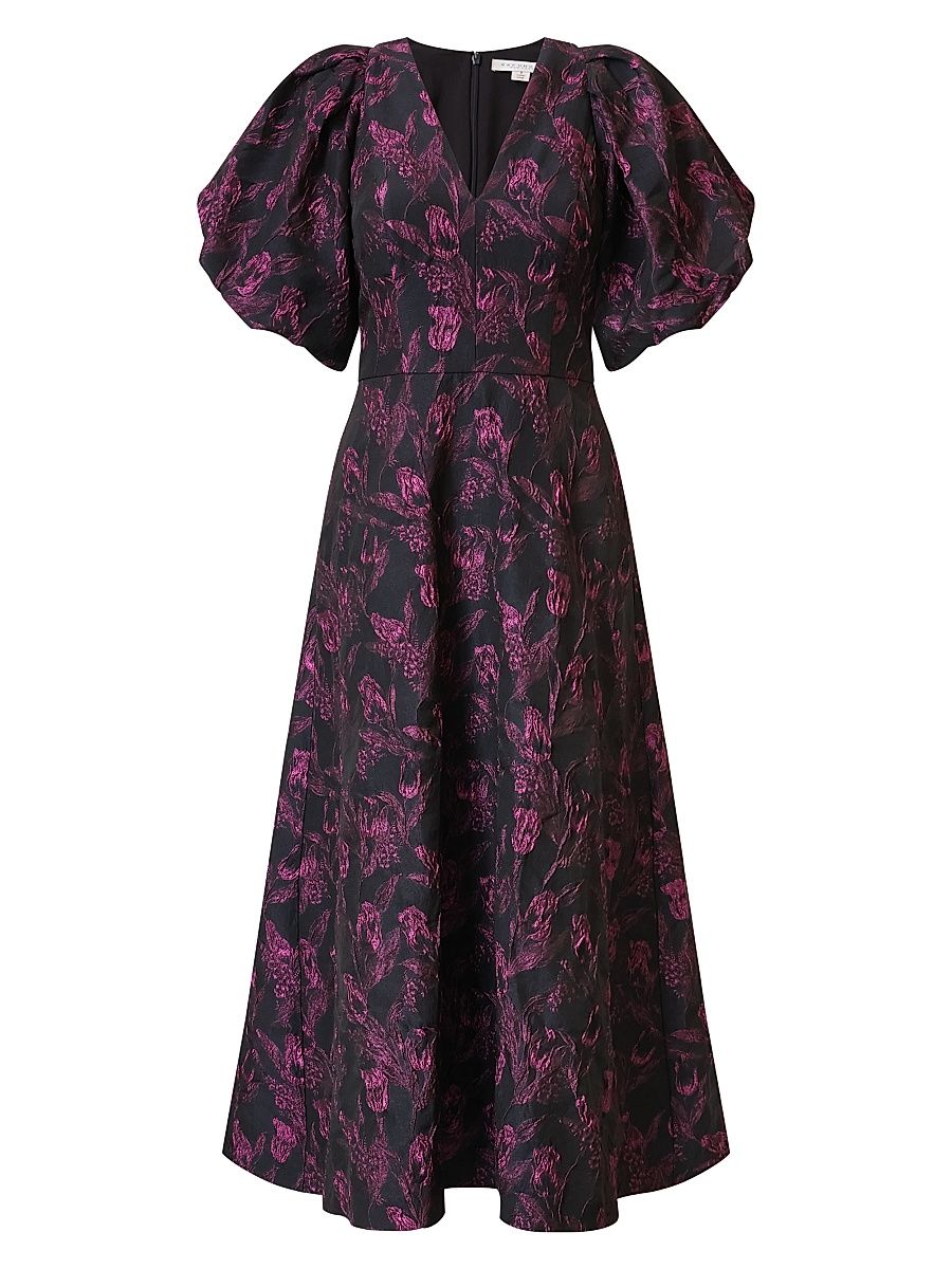 Women's Grace Floral Jacquard Fit & Flare Midi-Dress - Twilight - Size 16