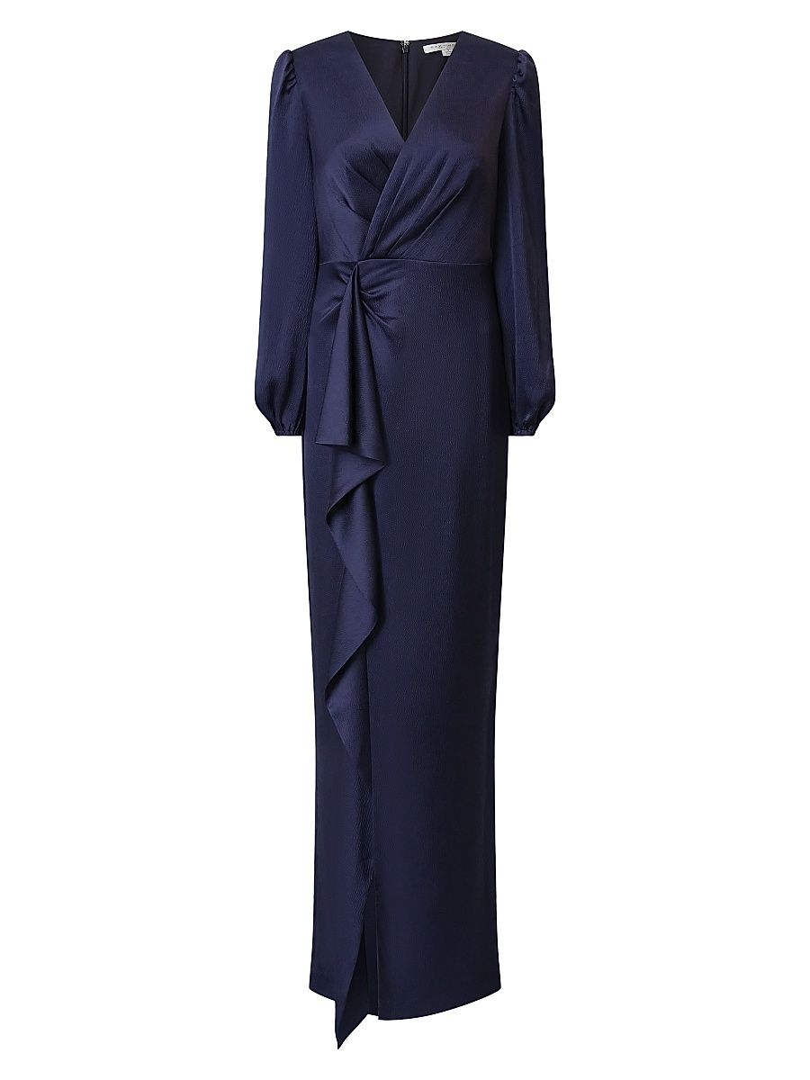 Women's Nia Draped Hammered-Charmeuse Surplice Gown - Twilight - Size 14