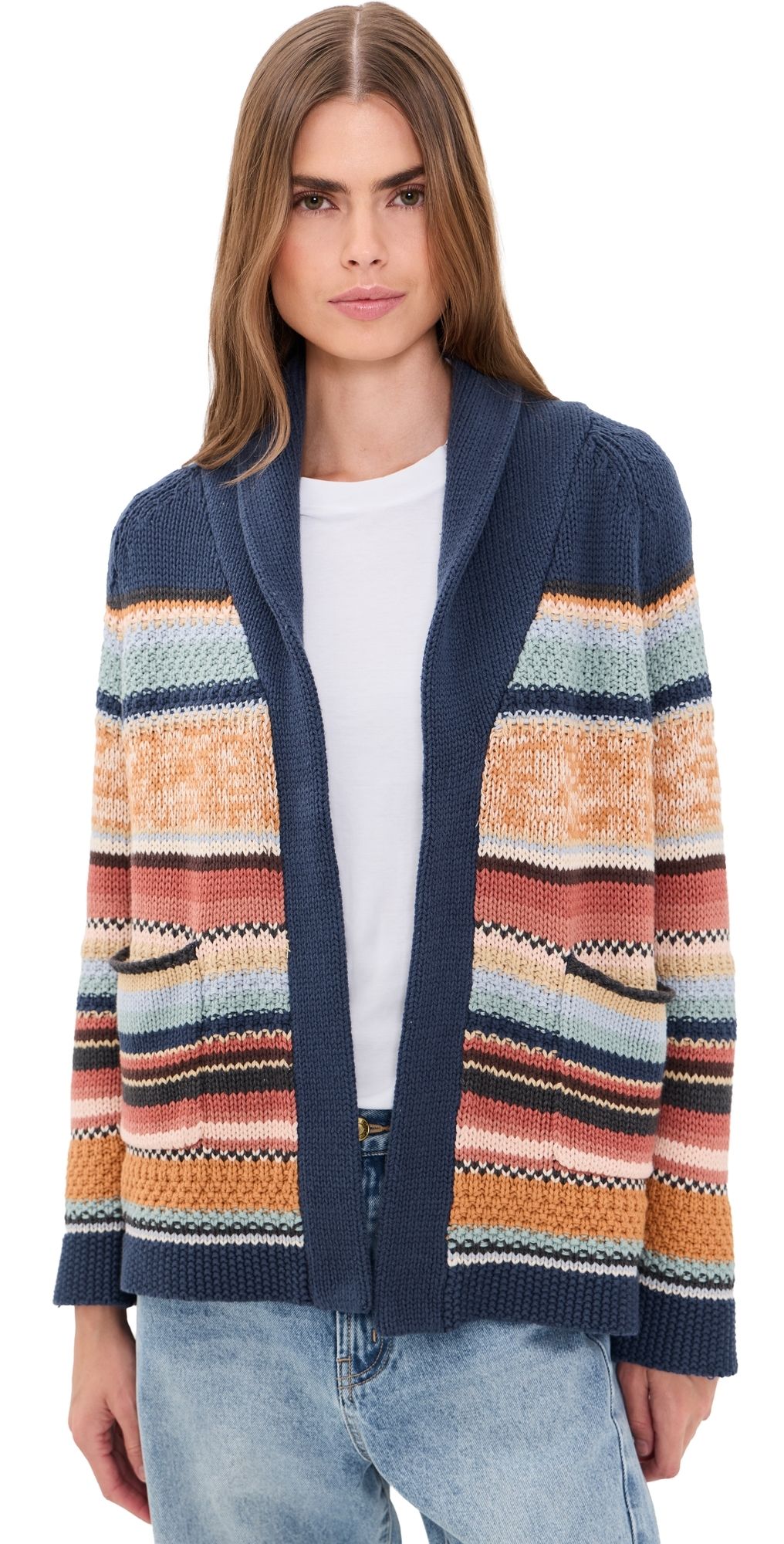 THE GREAT. The Mountain Lodge Cardigan Taos Stripe 1
