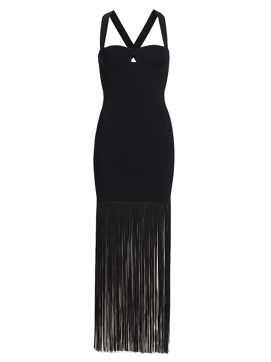 Women's Mia Fringe Maxi Dress - Black With Pearl - Size Medium
