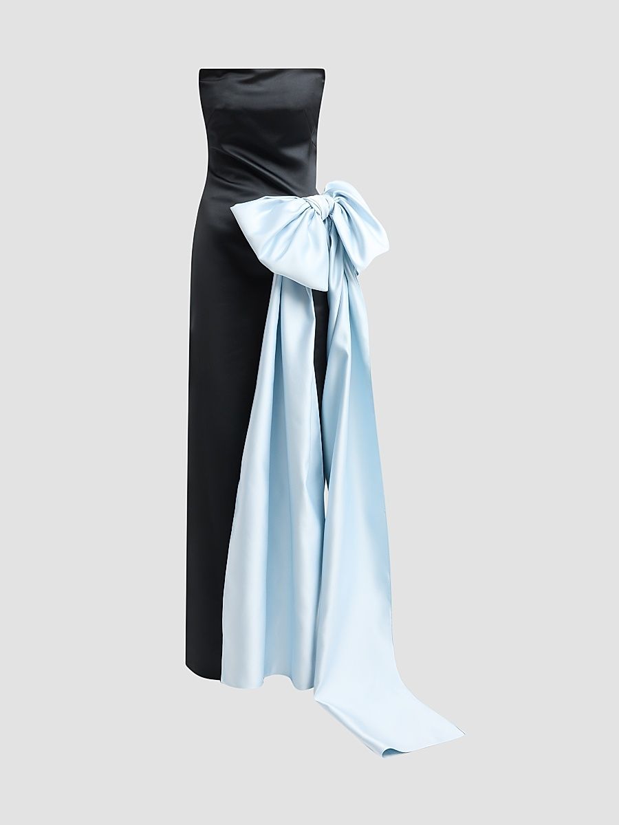 Women's Strapless Satin Bow Gown - Black Light Blue - Size 8
