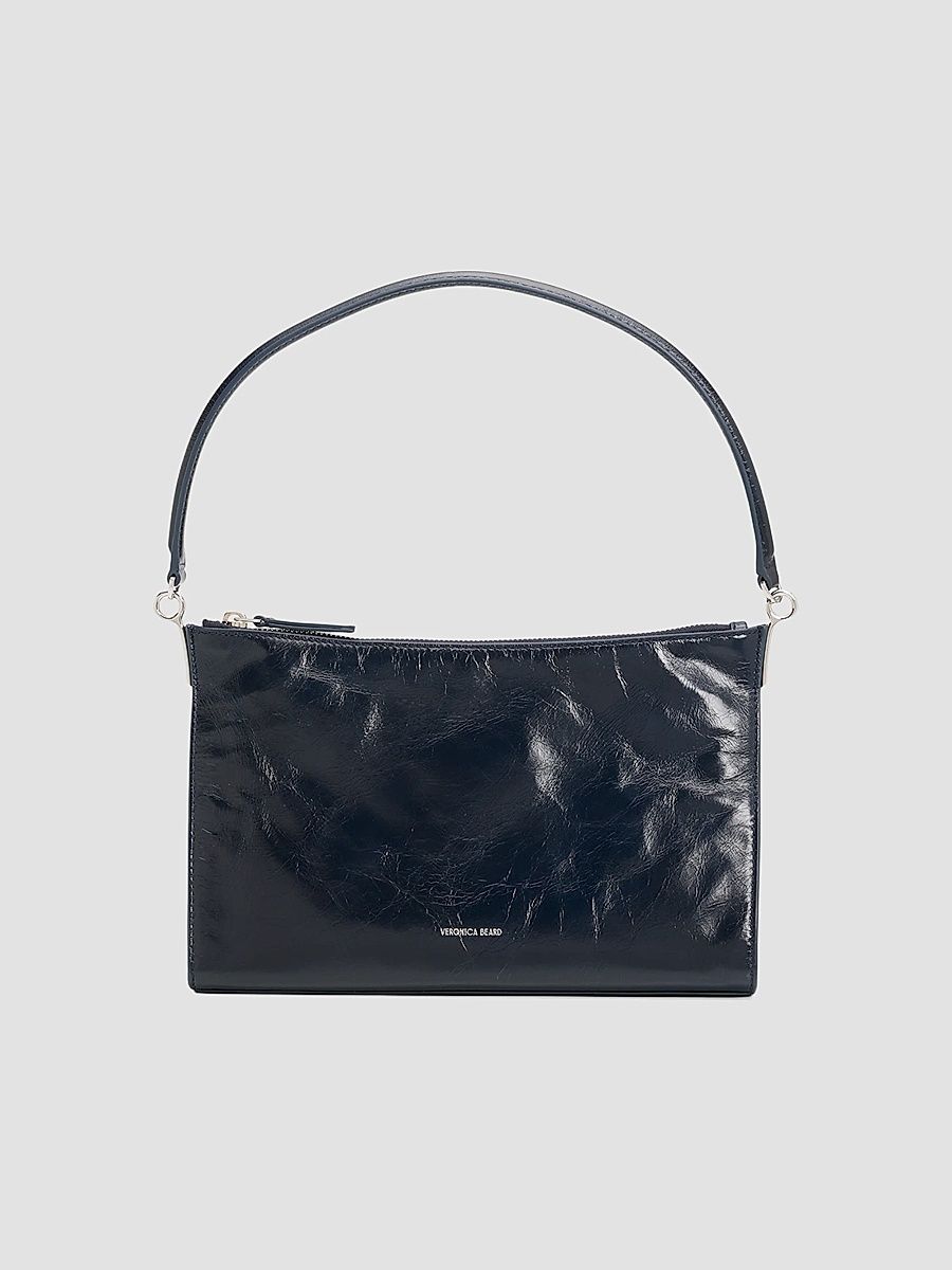 Women's Small Crinkle Leather Shoulder Bag - Navy