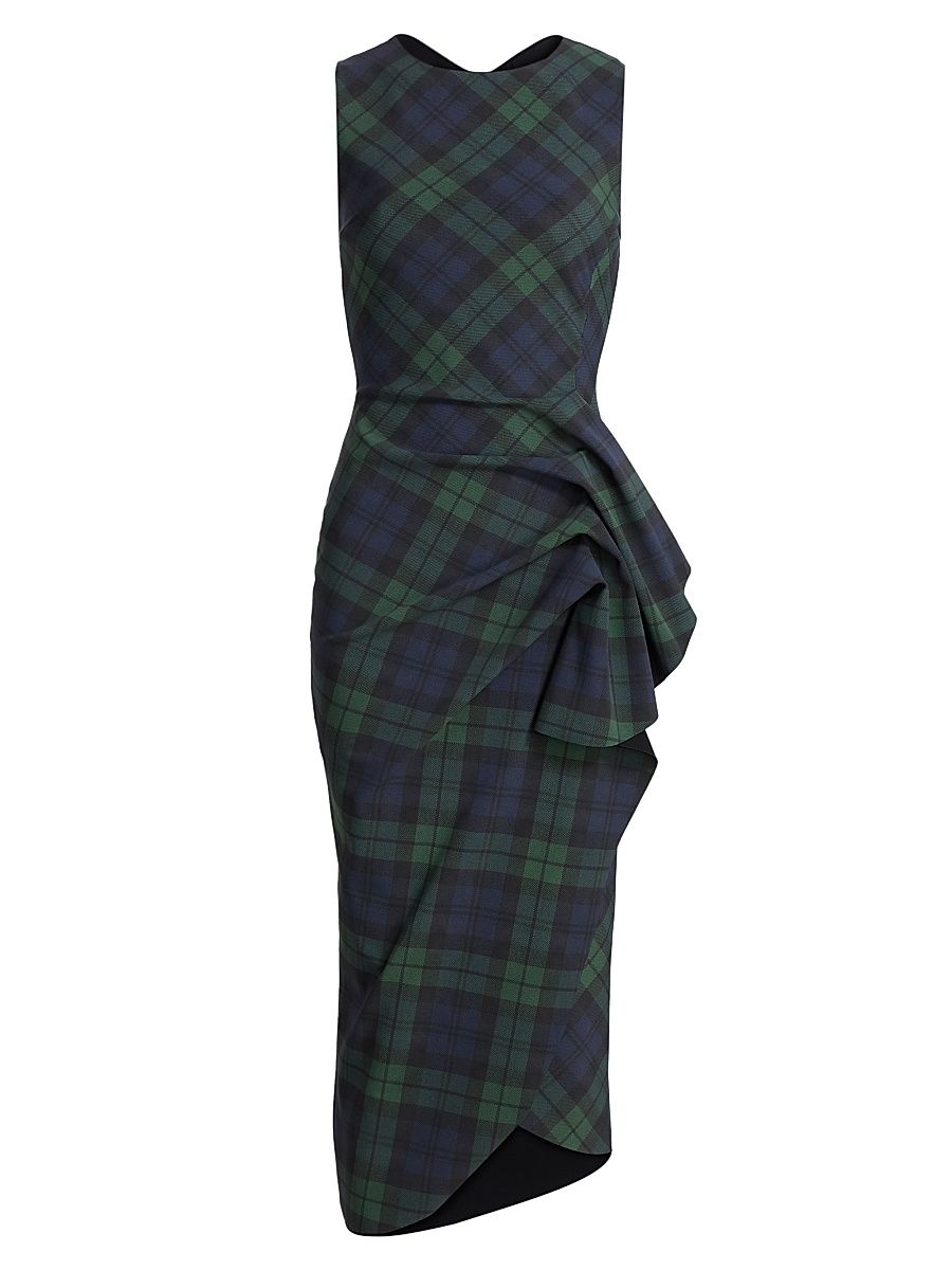 Women's Wang Plaid Jersey Sleeveless Midi-Dress - Holiday Tartan Green - Size 16