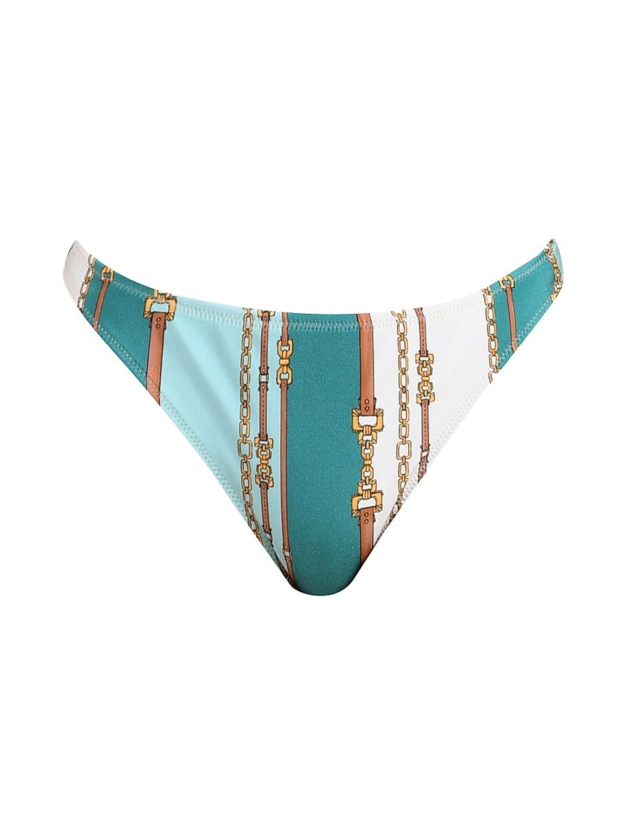Women's Belt Stripe Jean Scoop Bikini Bottom - Size XL
