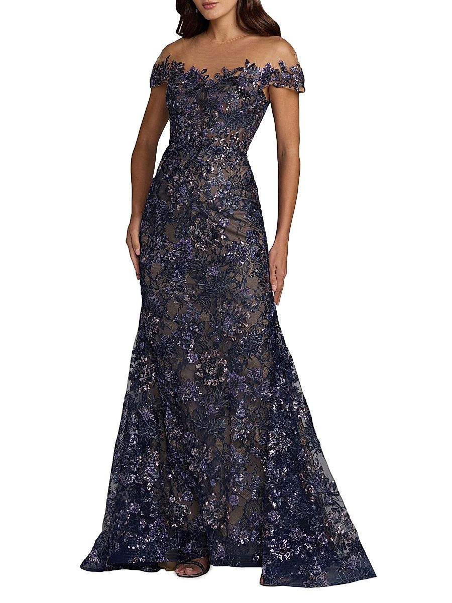 Women's Embellished Lace Trumpet Gown - Midnight - Size 16