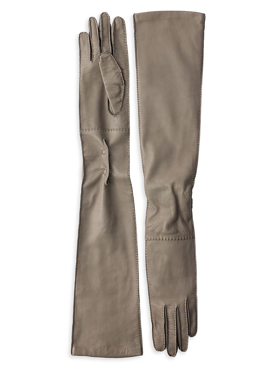 Women's Leather Long Gloves - Grey - Size 7.5