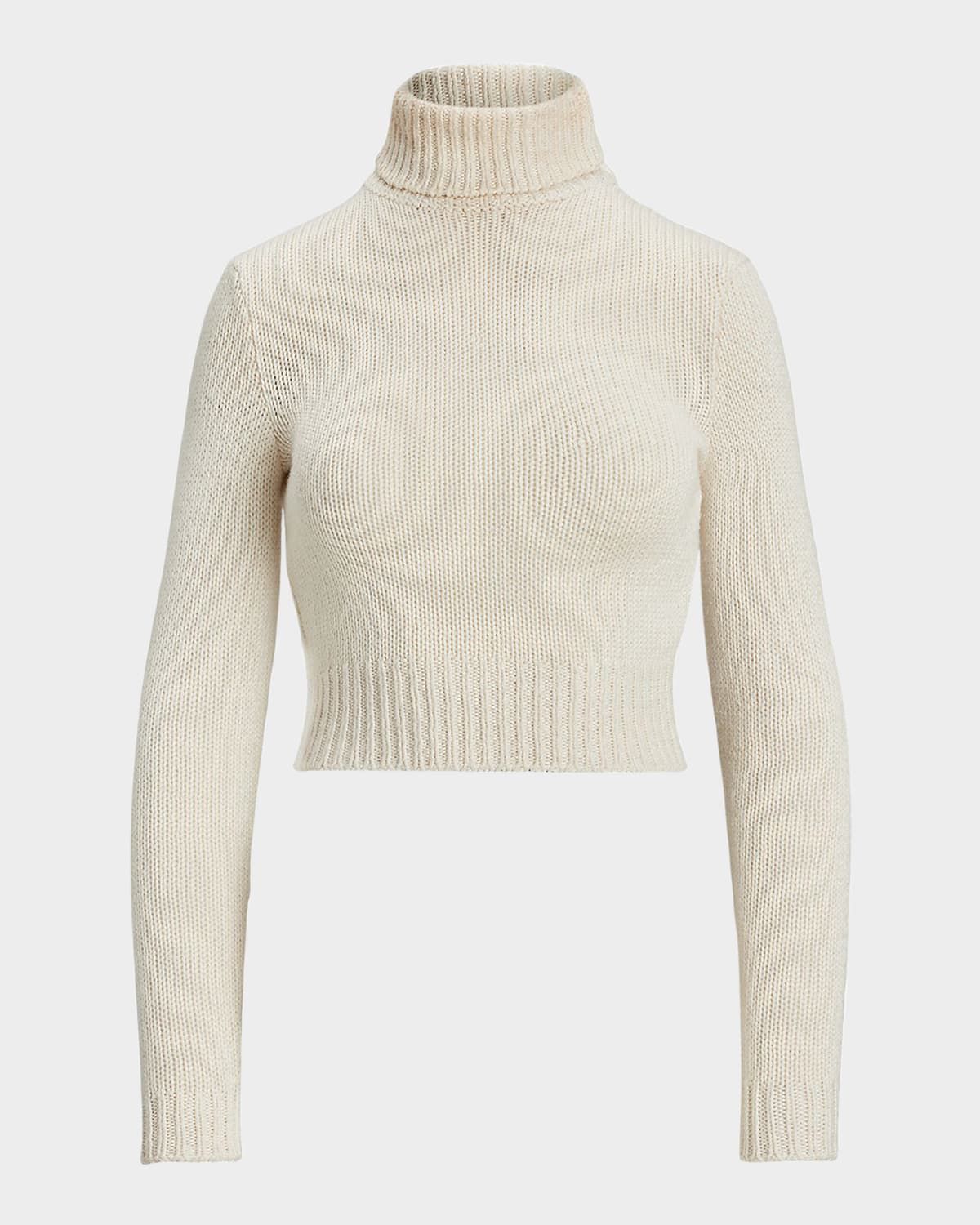 Turtleneck Lofty Silk Jersey Crop Sweater