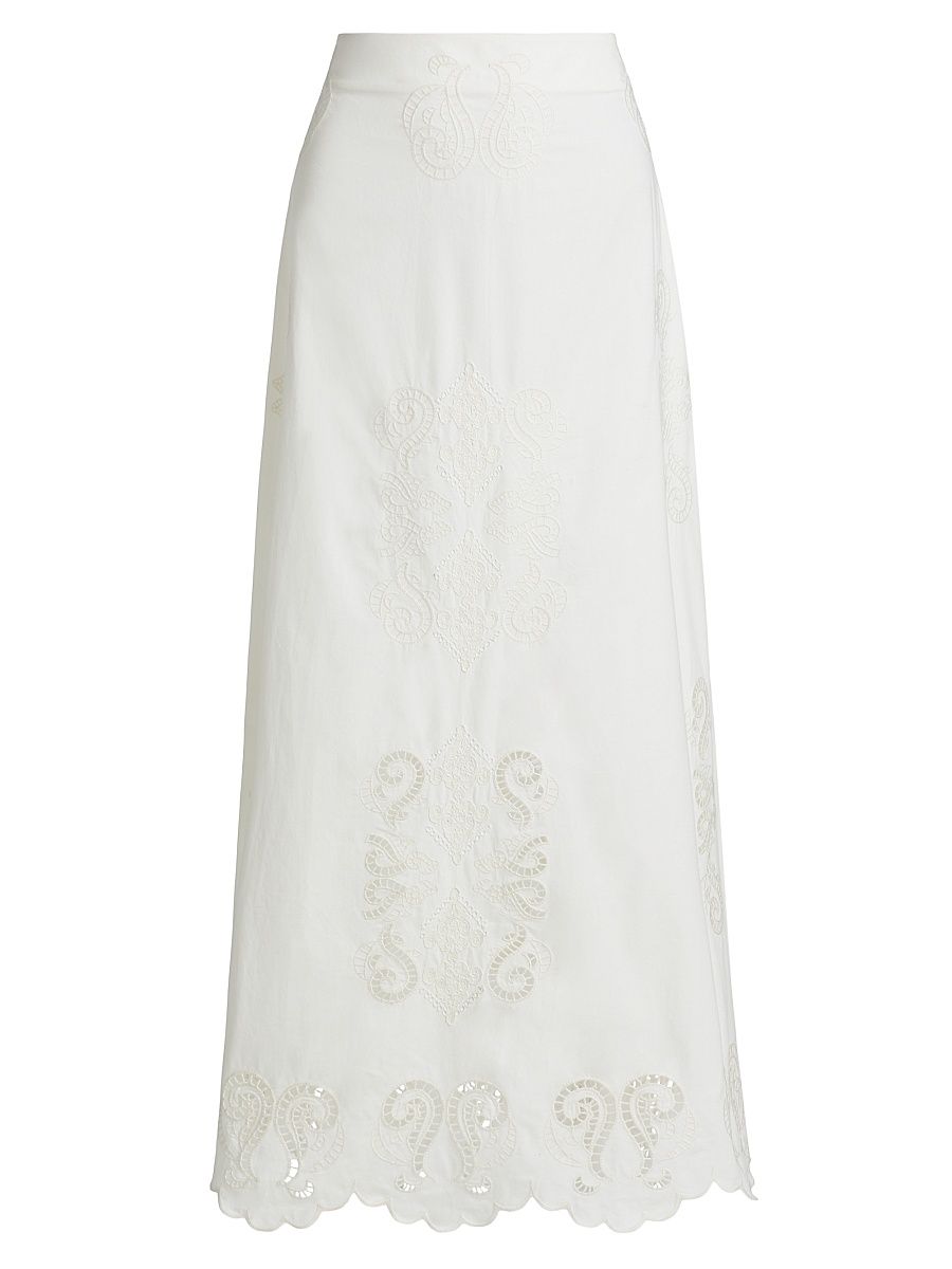 Women's Poppy Embroidered Cotton Maxi Skirt - Chalk - Size 14