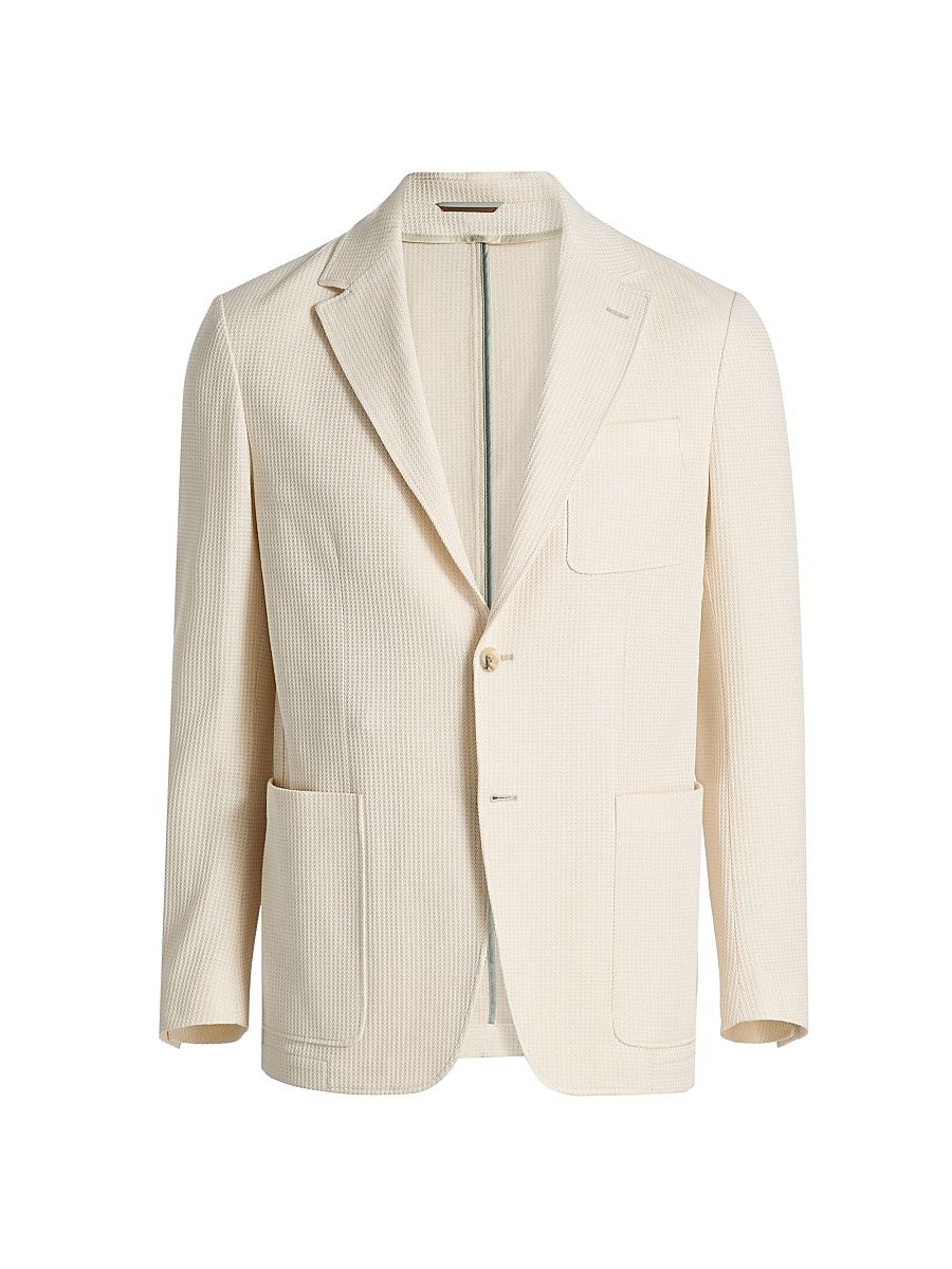 Men's Crochet Jersey Jacket - White - Size 44