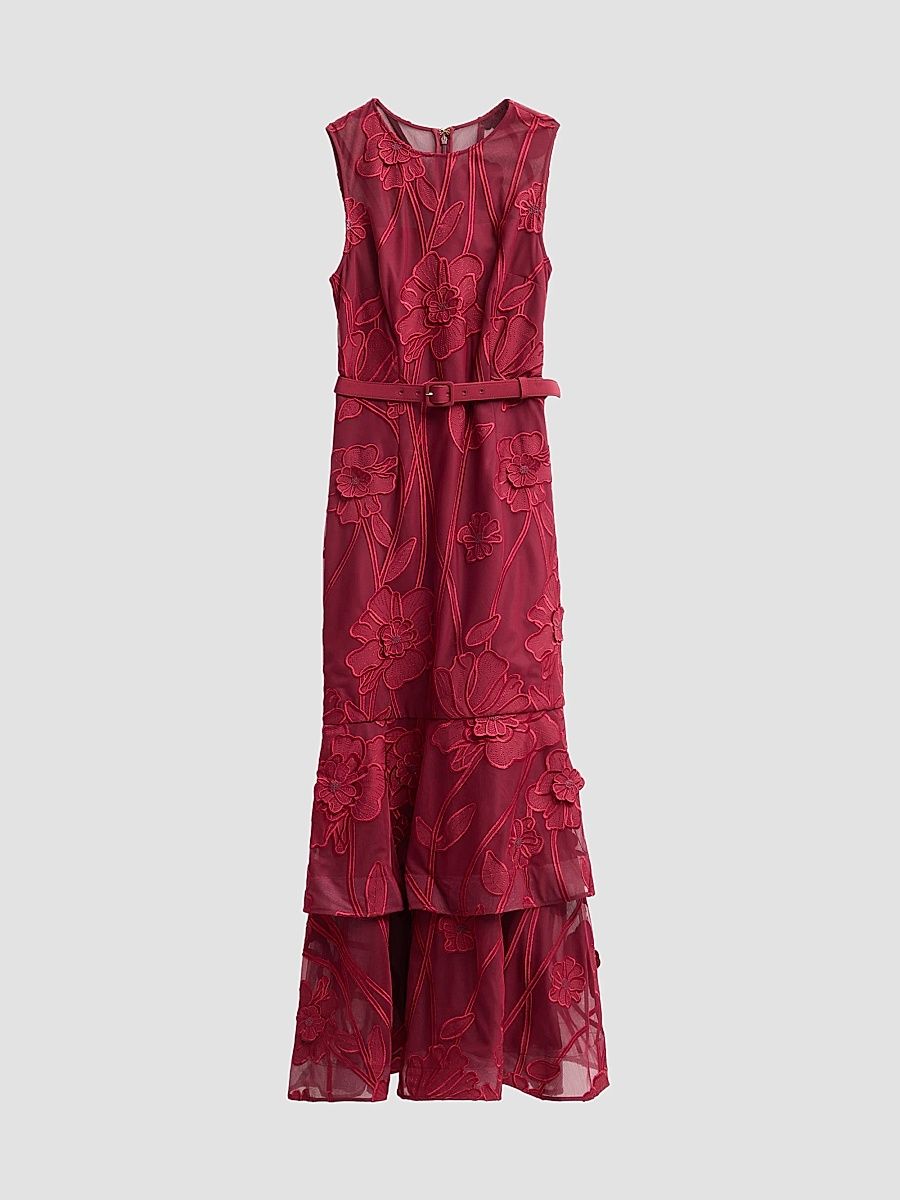 Women's Anna Grand Fleur Sleeveless Evening Dress - Burgundy - Size 0