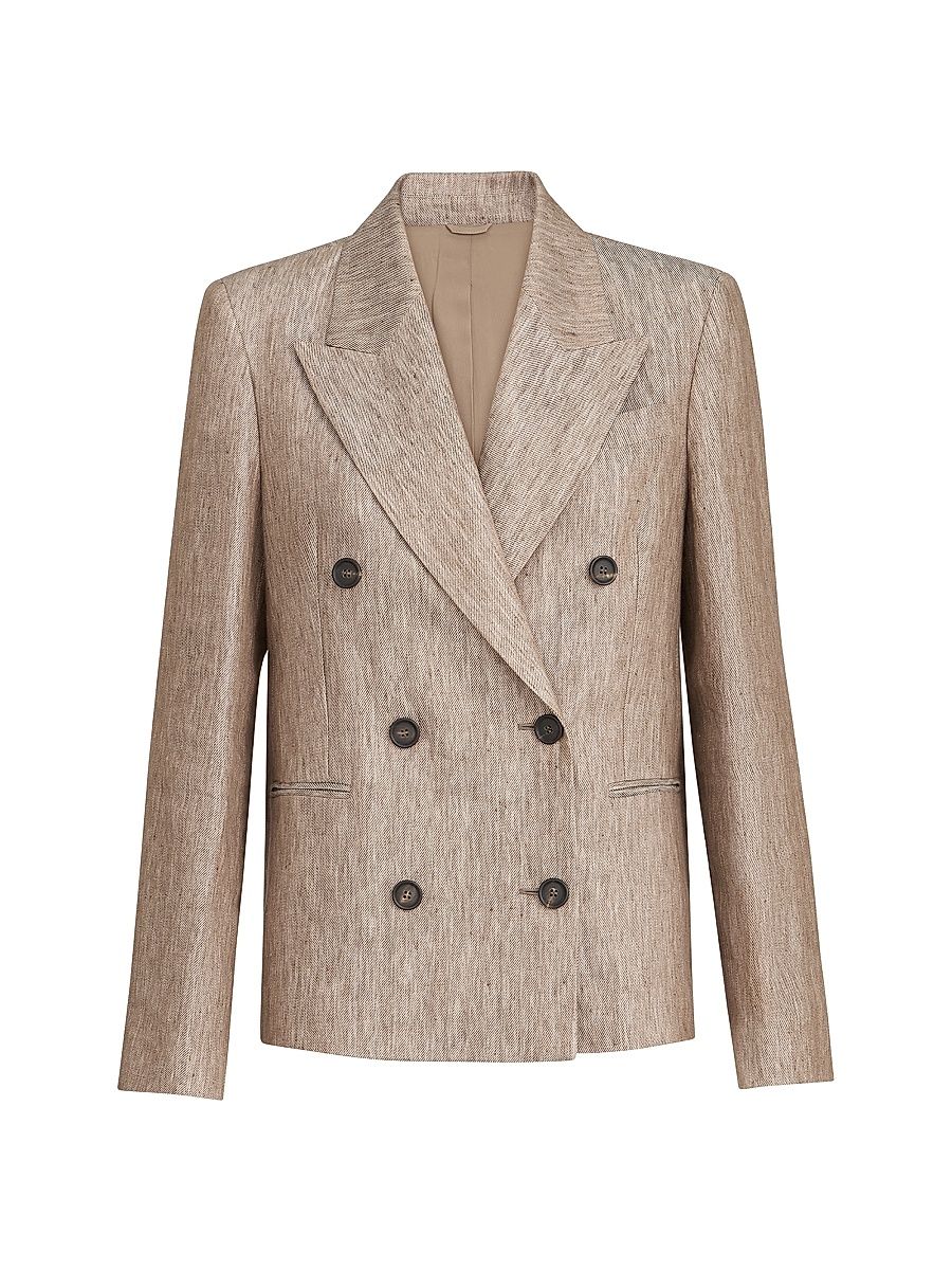 Women's Linen Denim Blazer with Monili - Beige - Size 14