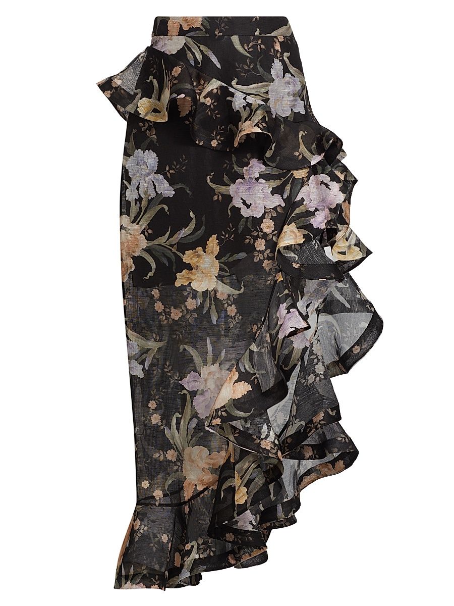Women's Eden Floral Linen & Silk Asymmetric Skirt - Iris Sherbet - Size 6