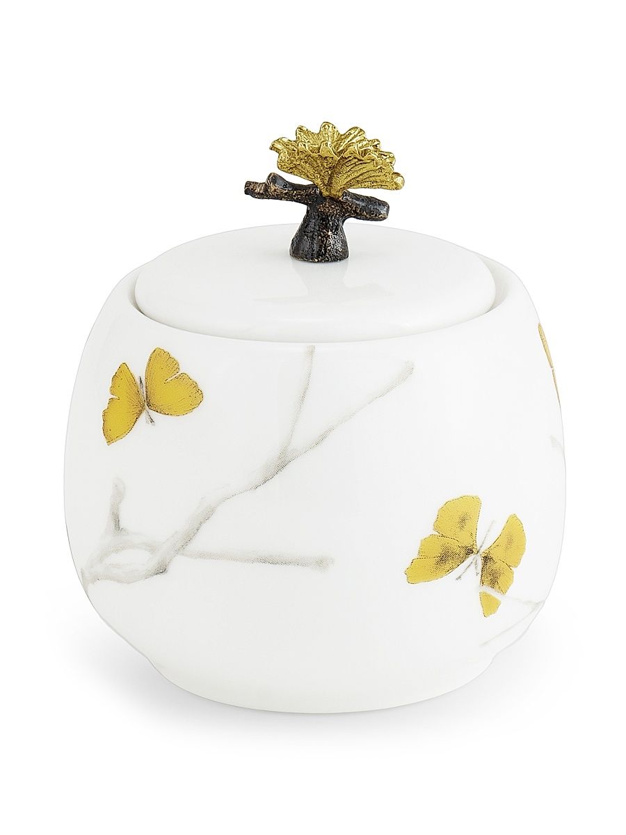 Butterfly Ginkgo Porcelain Sugar Pot