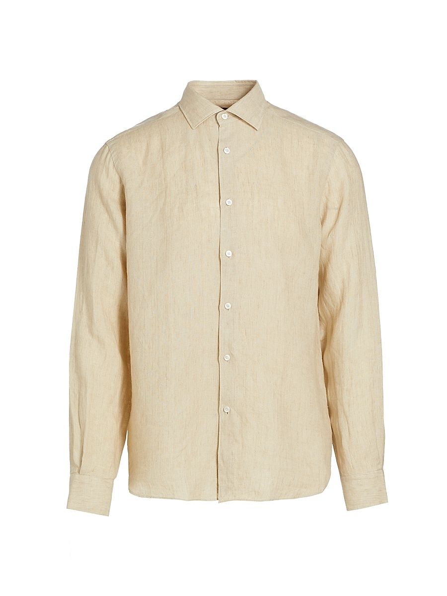 Men's COLLECTION Linen Button-Front Shirt - Cream - Size XL