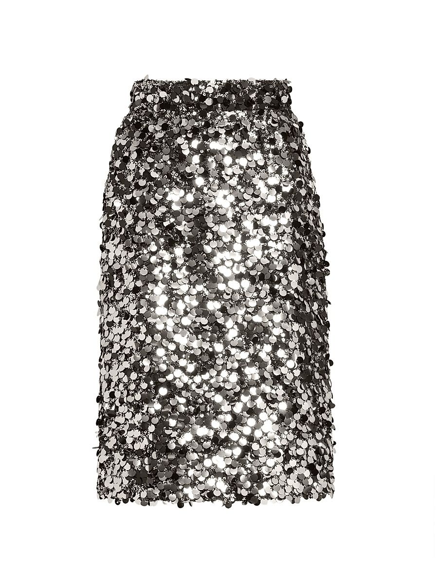 Women's Paillettes Stretch Pencil Skirt - Argento - Size 6