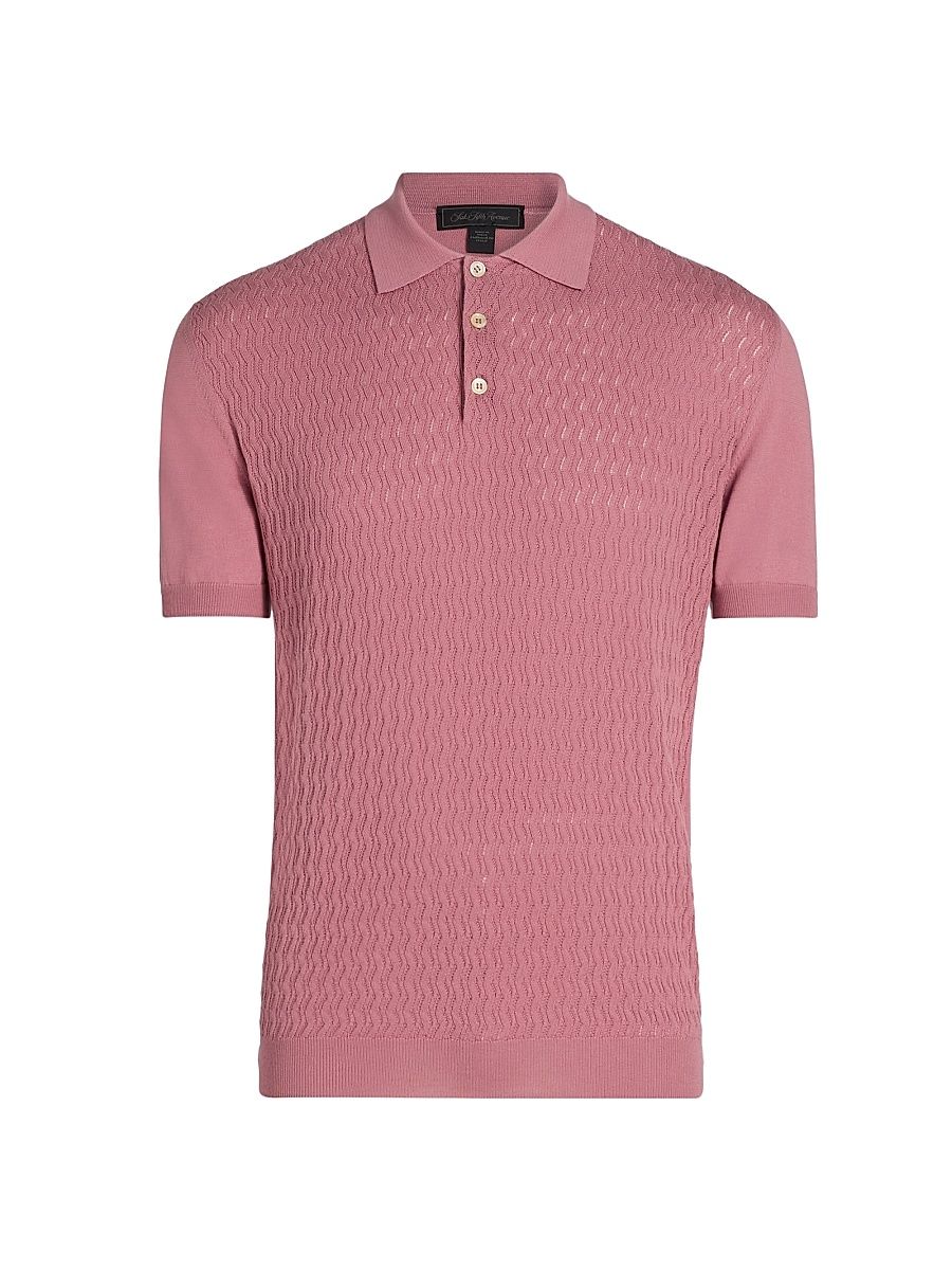 Men's COLLECTION Basketweave Knit Cotton Polo Shirt - Pink - Size XXL