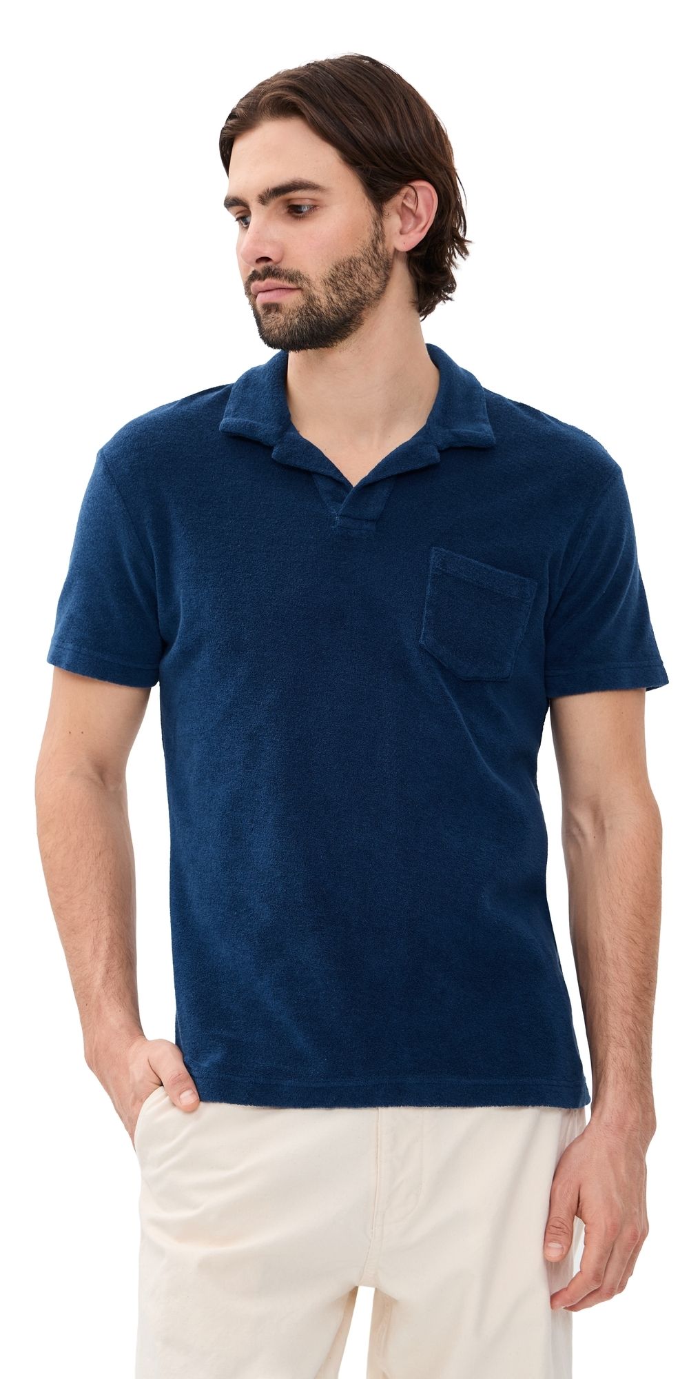 Orlebar Brown Terry Towelling Resort Polo Shirt Blue Wash L