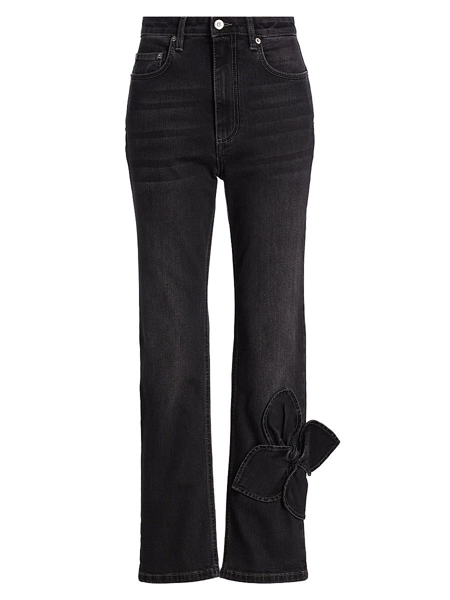 Women's Bow Straight-Leg Jeans - Washed Black - Size 28