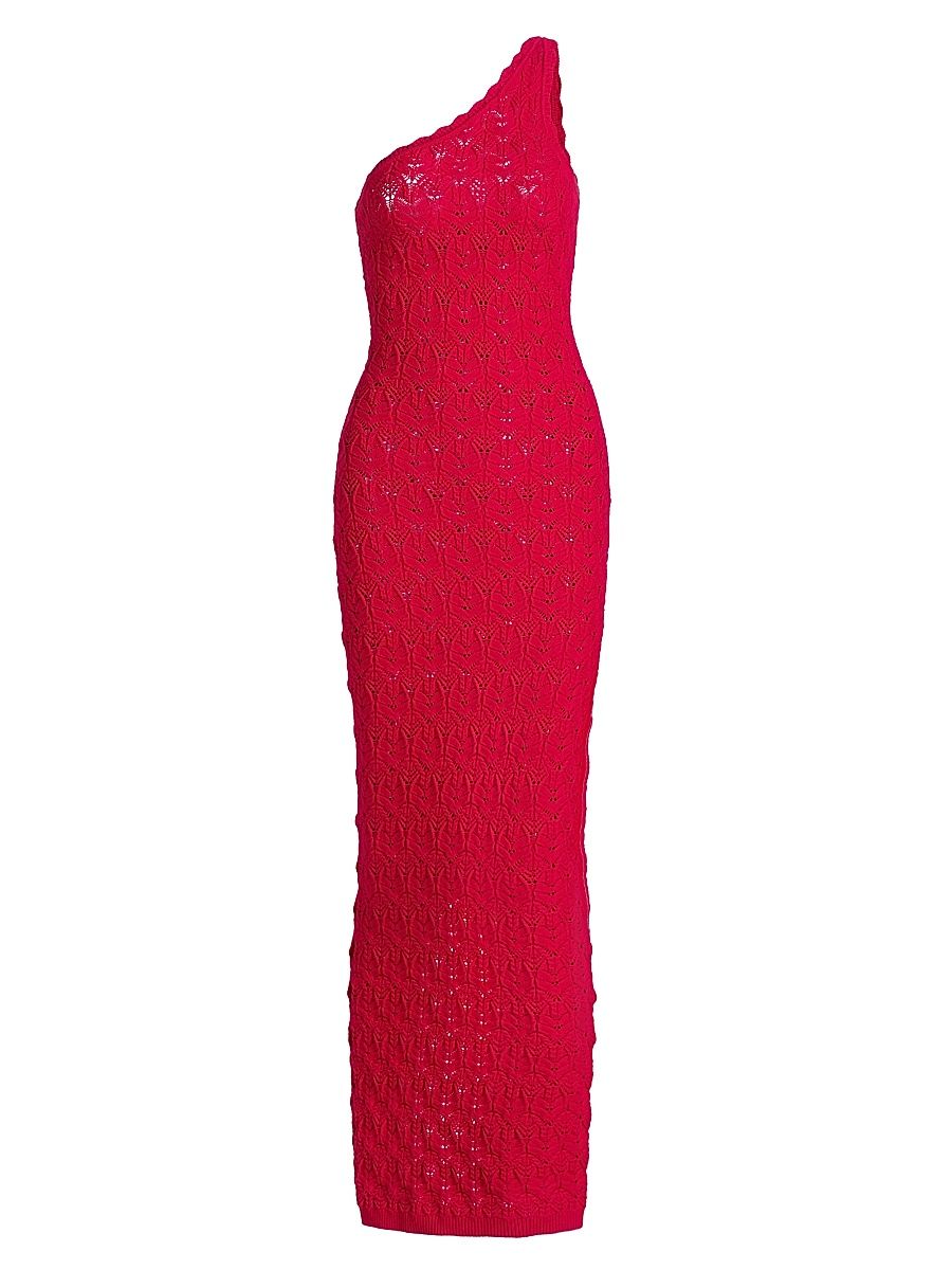 Women's Zelda One-Shoulder Knit Maxi Dress - Fiery Red - Size XS