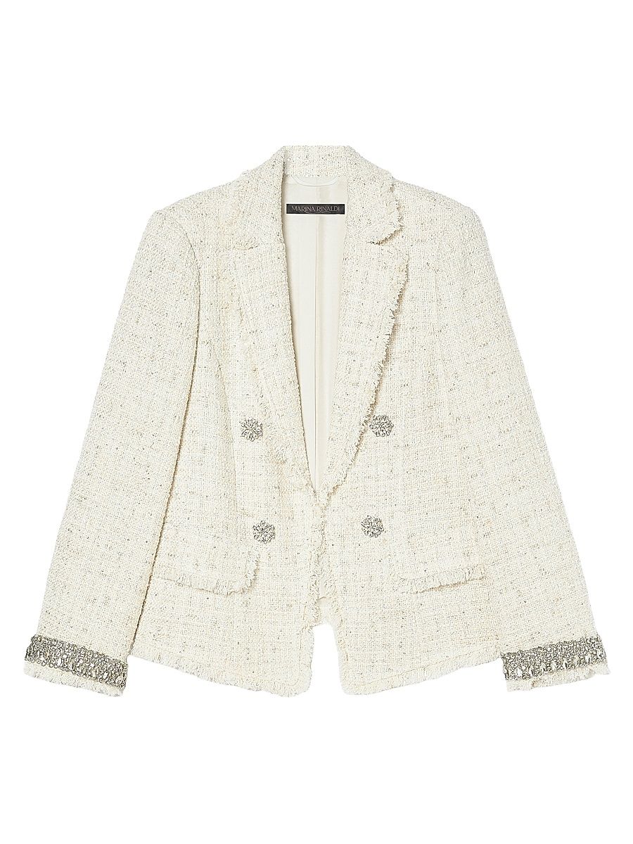 Women's Yarn Dyed Jacket with Embroidery - Ivory Weave - Size 22