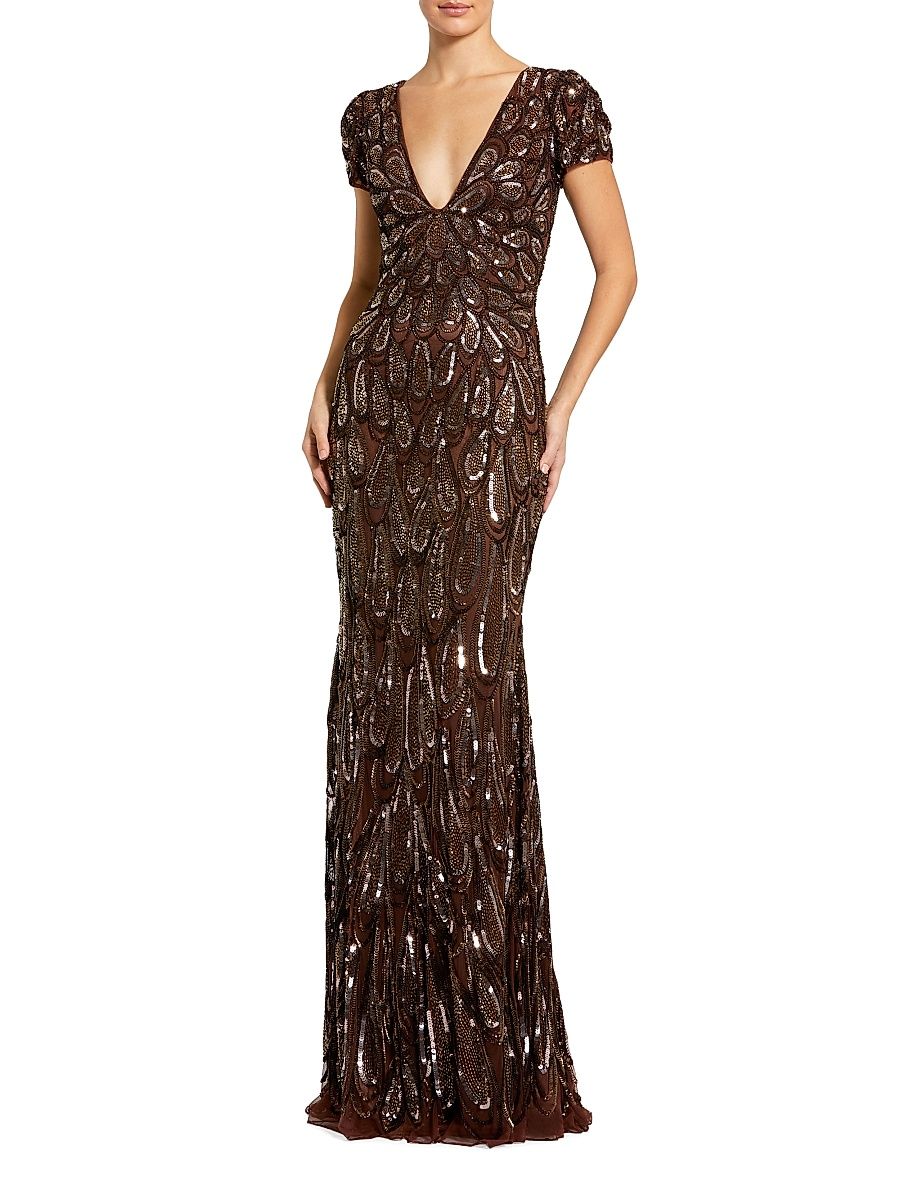 Women's Sequin- & Bead-Embellished Jersey Gown - Chocolate - Size 16