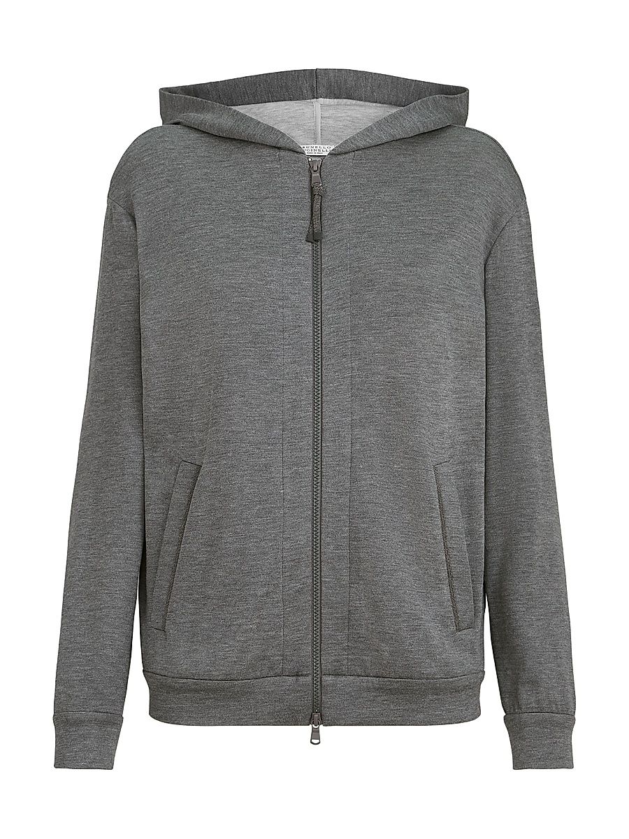 Women's Cotton and Silk Interlock Hooded Sweatshirt - Dark Grey - Size XXS
