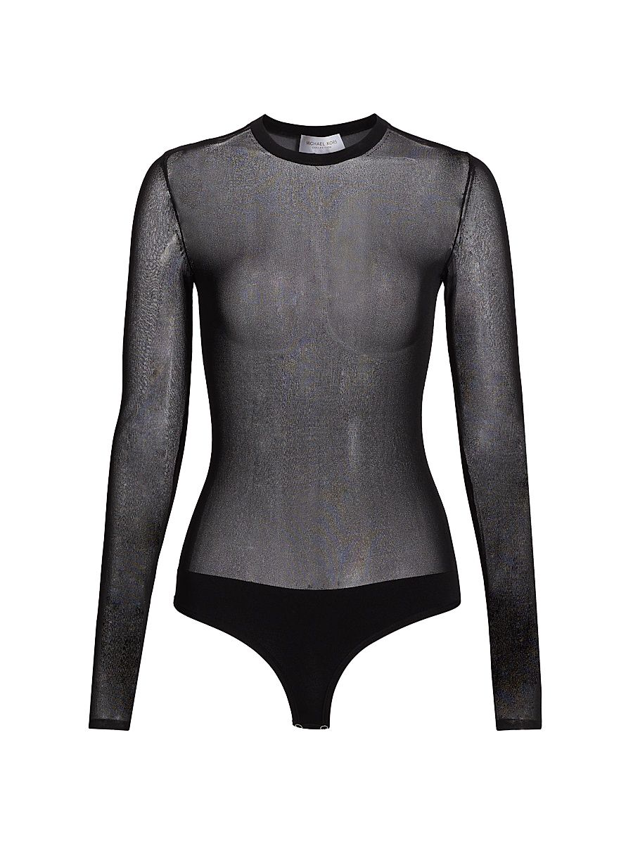 Women's Mesh Crewneck Bodysuit - Black - Size Large