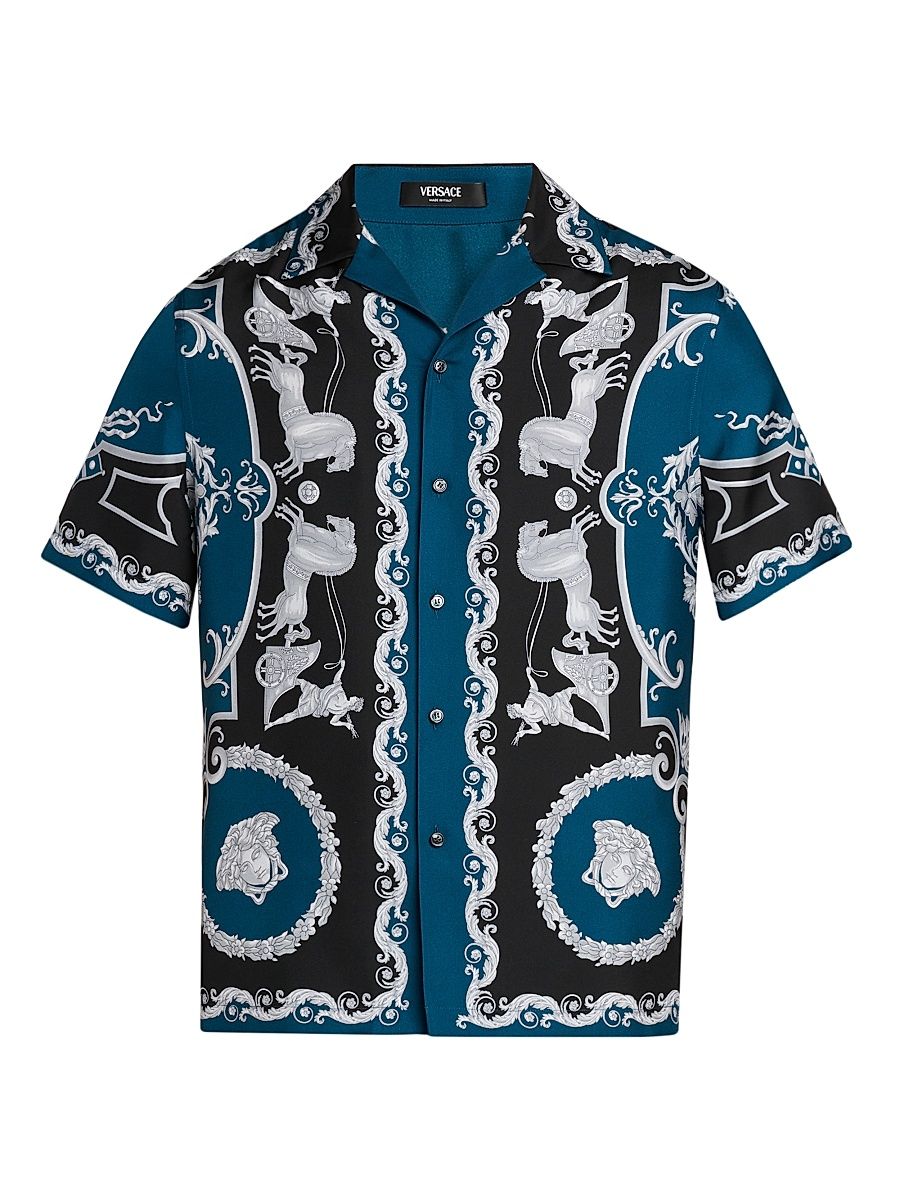 Men's Hall of Heroes Silk Twill Shirt - Black Petrol Blue - Size 46