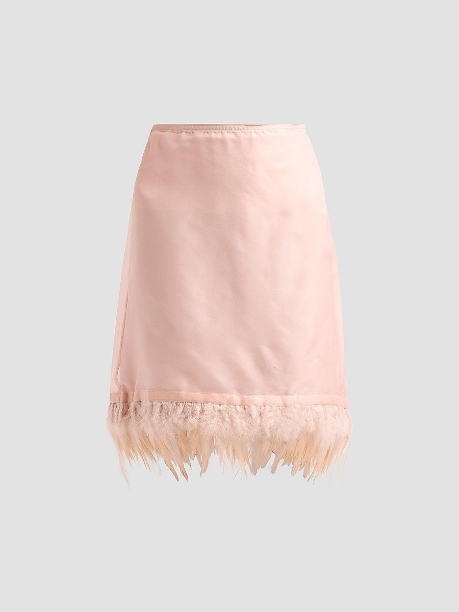 Women's Lark Silk Feather-Hem Skirt - Sandrose - Size Large