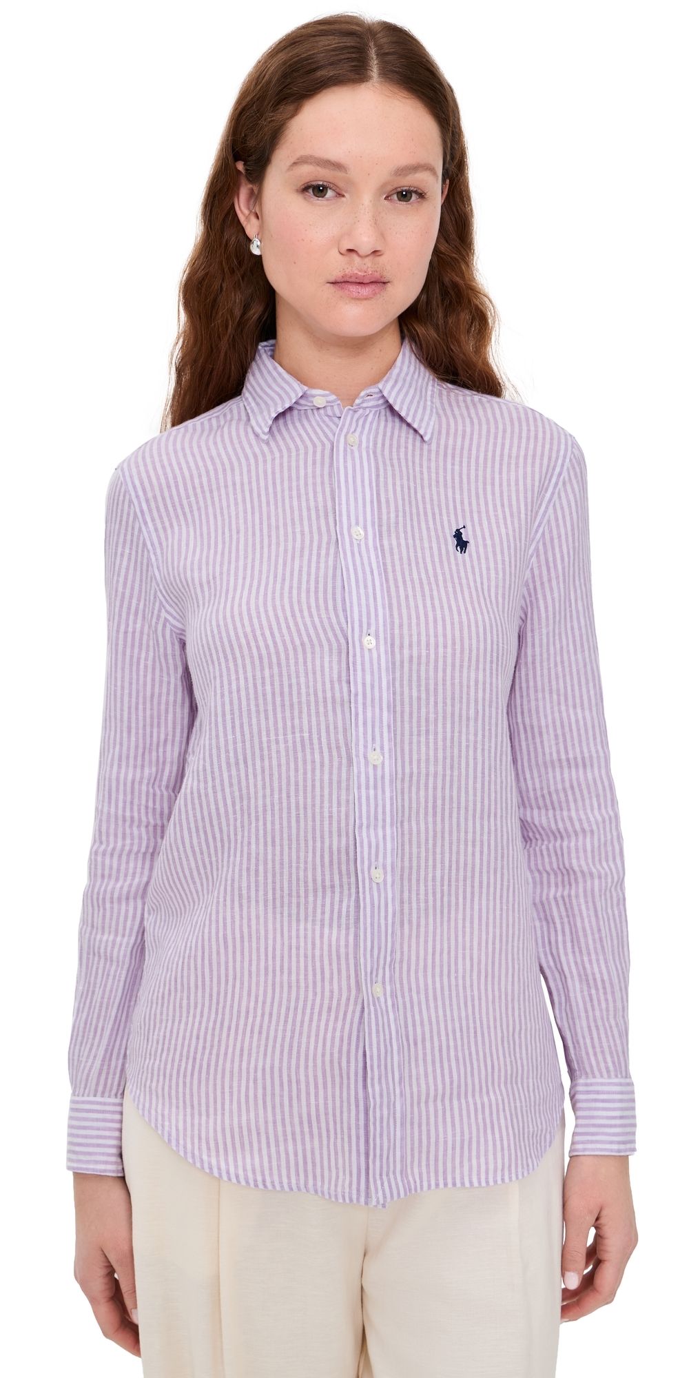 Polo Ralph Lauren Long Sleeve Linen Button Down 1936 Light Mauve White M