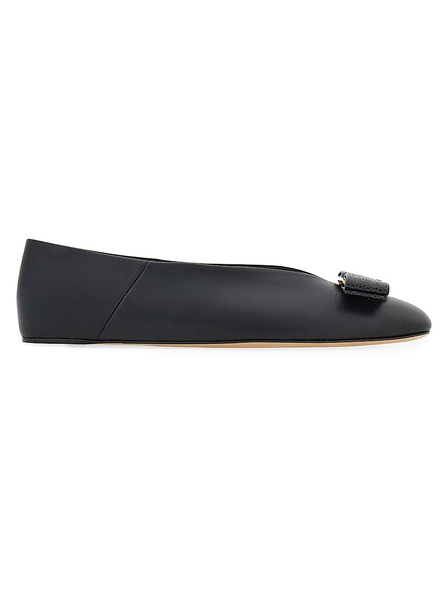 Women's Vanna Bow-Detailed Leather Ballet Flats - Nero - Size 10