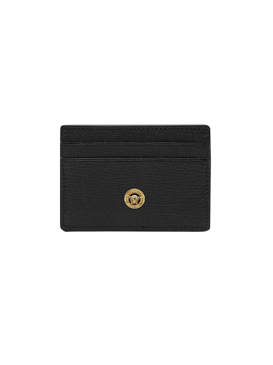 Men's Leather Card Case - Black Versace Gold