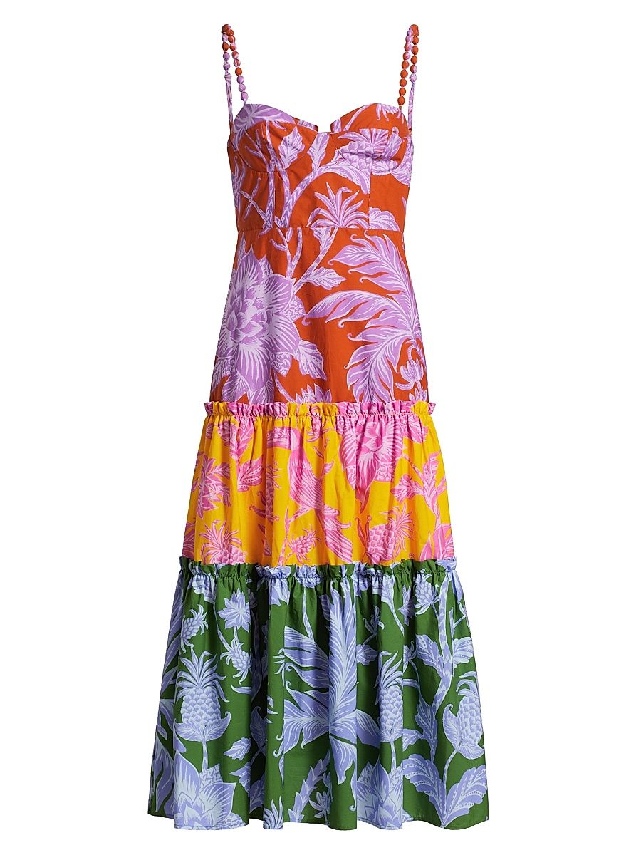 Women's Tropical Swing Mix Sweetheart Midi-Dress - Size Small