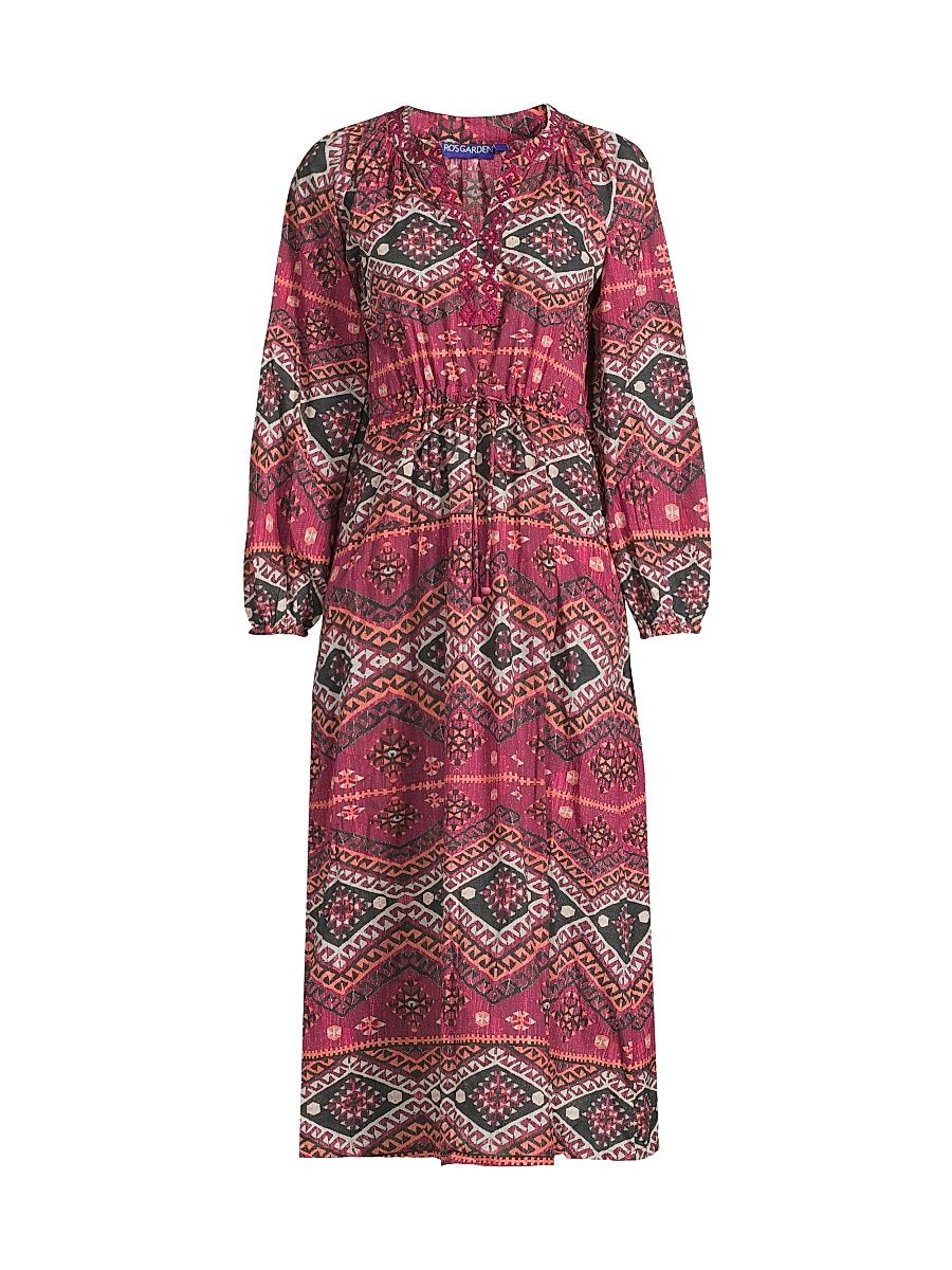 Women's Embroidered Amalfi Midi Dress - Bordeaux Kalim - Size XL
