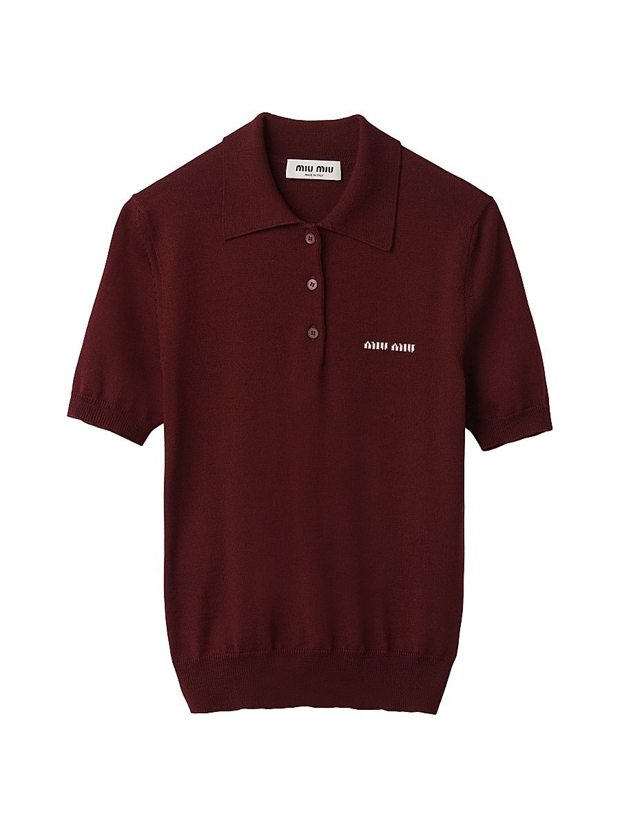Women's Wool Knit Polo Shirt - Dark Red - Size 8